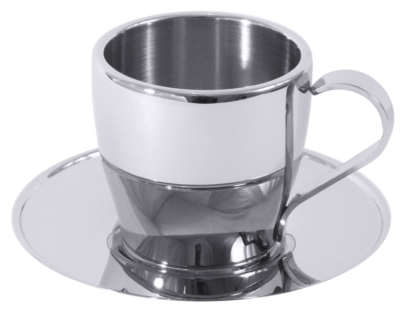 Espressotasse mit Untertasse, doppelwandig, Edelstahl, I: 0,08 ltr., D: 12 cm, H: 6 cm
