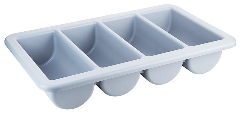 Besteckmulde GN 1/1, vier Mulden, graues PP, 53 x 32,5 x 10 cm