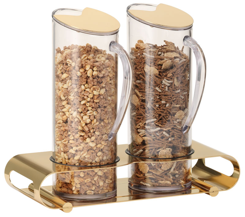 UNISON GOLD Müsliflöte Duo, 2 x 1,5 ltr. SAN Behälter, vergoldeter Edelstahl, L: 140 mm, B: 340 mm, H: 290 mm