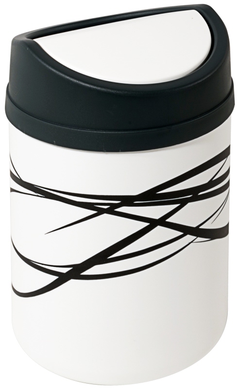 Tischabfallbehälter mit Schwingdeckel, weißem PP, I: 1,8 ltr., D: 12,5 cm, H: 18 cm