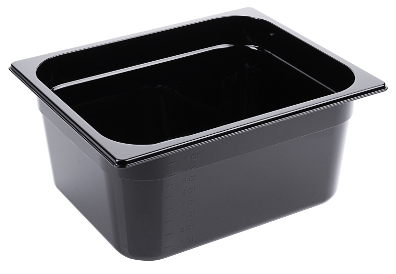 GN-Behälter 1/2, Polycarbonat schwarz, 26,5 x 32,5 cm, Tiefe: 150 mm, I: 9,16 ltr.