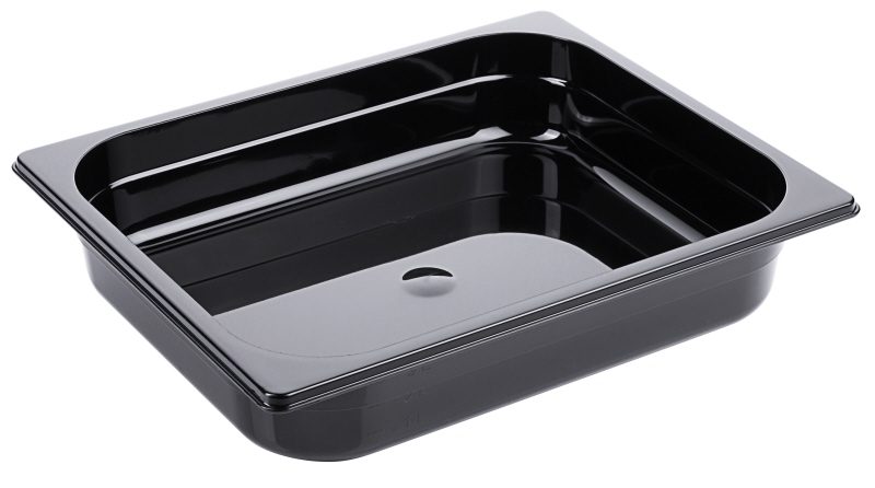 GN-Behälter 1/2, Polycarbonat schwarz, 26,5 x 32,5 cm, Tiefe: 65 mm, I: 3,96 ltr.
