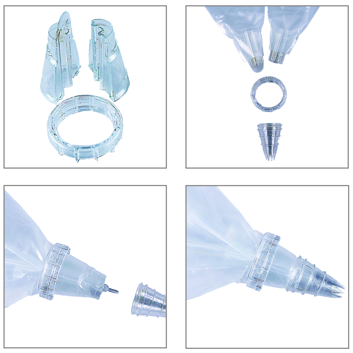 Tüllen-Adapter doppelt, PC transparent, 3- teilig, H: 63 mm, D: 48 mm