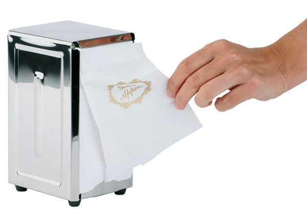 Serviettenhalter 10 x 11,5 cm, H: 18,5 cm, Edelstahl, hochglanzpoliert Füße mit Rutschgummierung