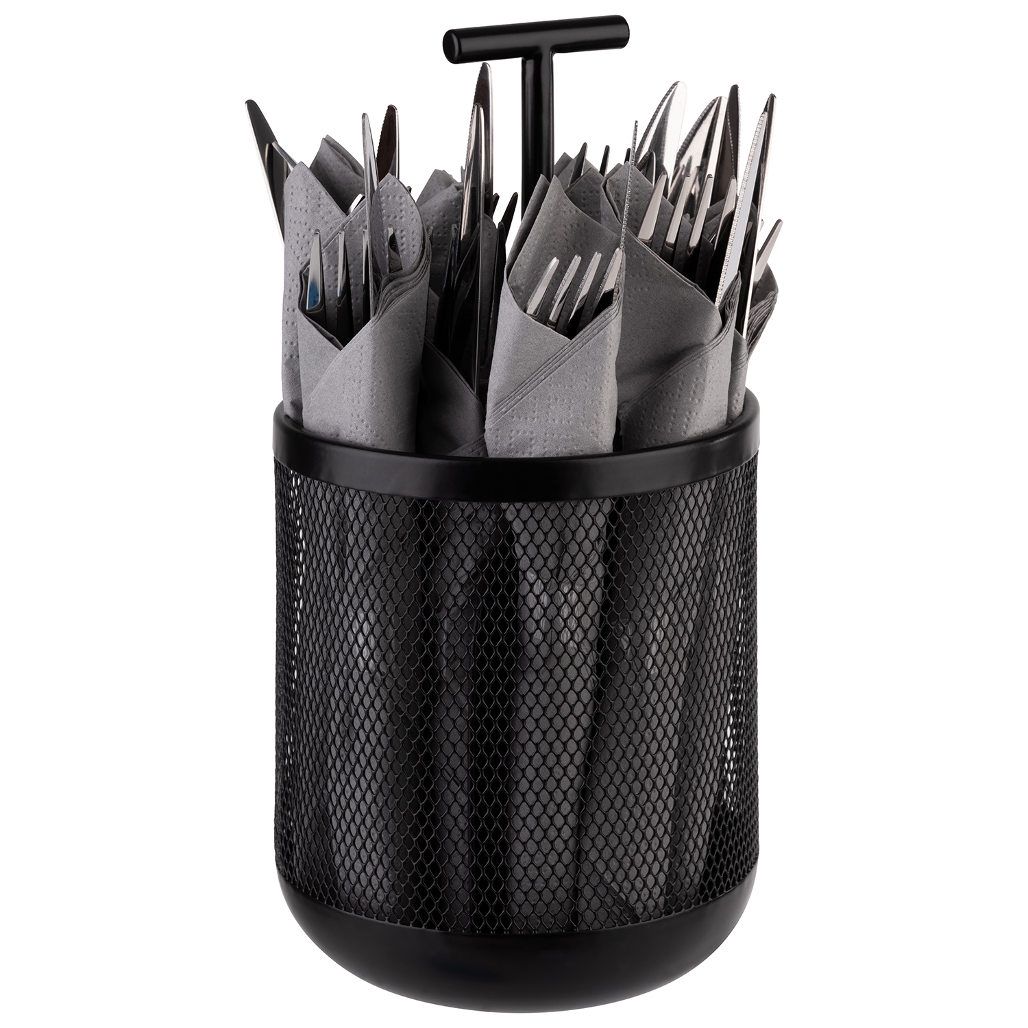 Besteckbehälter DART, Metall, Bodeneinlage Silikon, D: 12 cm, H: 25 cm, Farbe: schwarz
