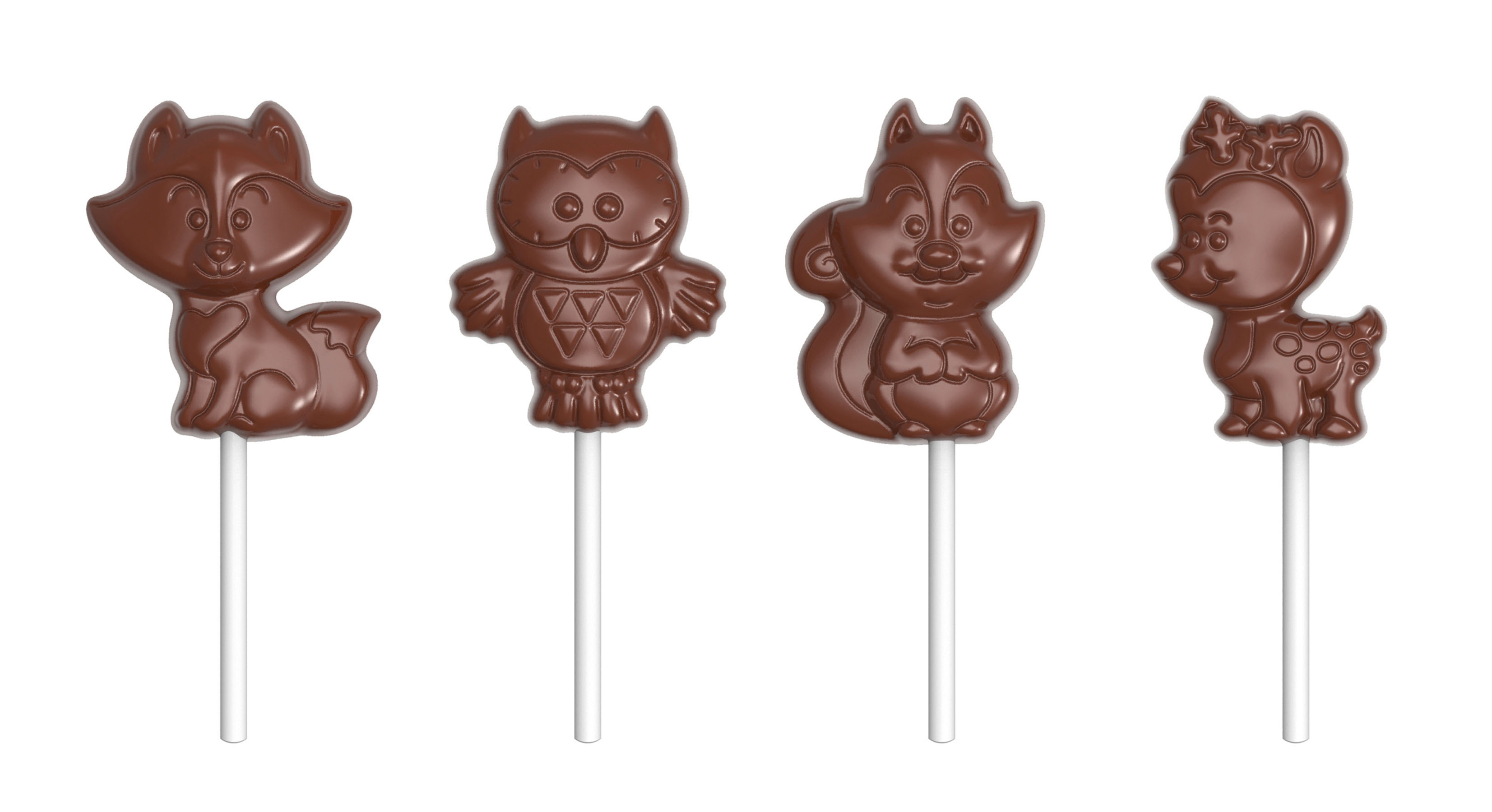 Schokoladen- Form Tierfiguren Lollis, 275 x 135 mm, 1 x 4 Stück unterschiedlich