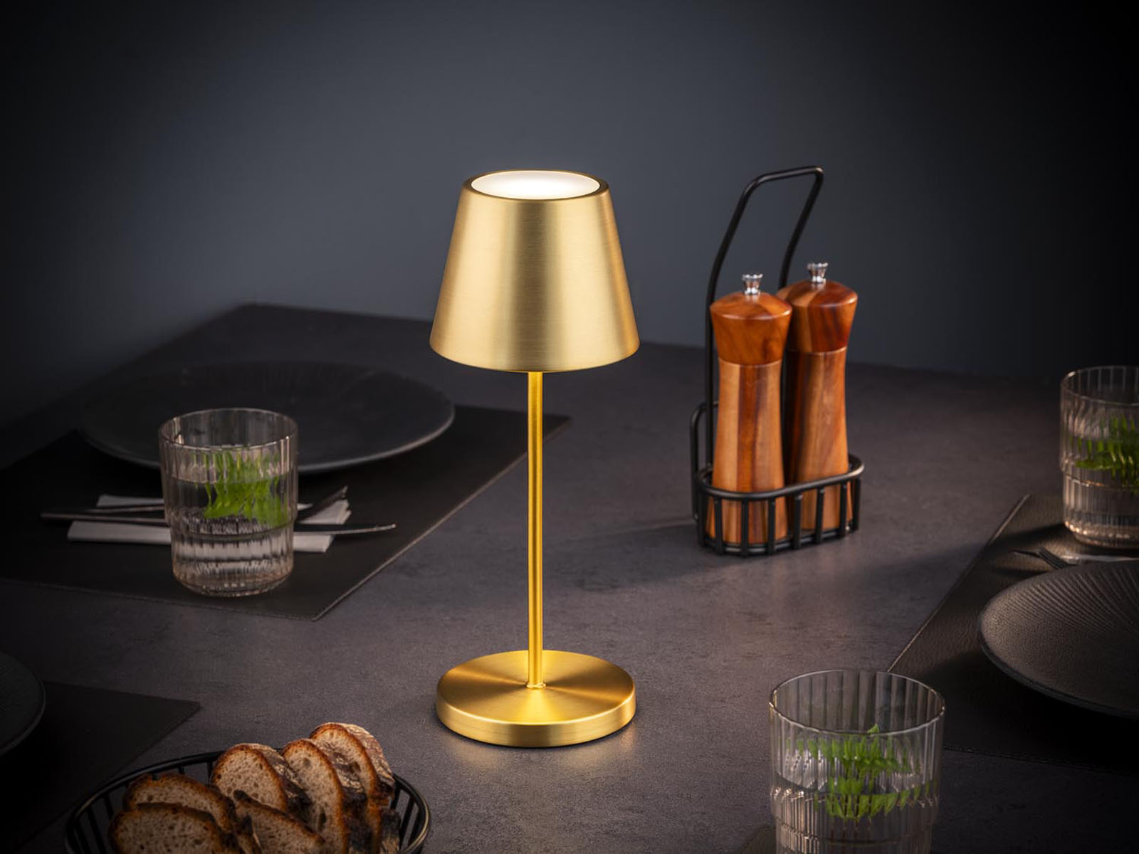 Tischleuchte MERLE, Metall, Farbe: goldfarben, 1x LED 2,0 W / 270 lm, dimmbar in 3 Stufen, D: 11 cm, H: 30,5 cm