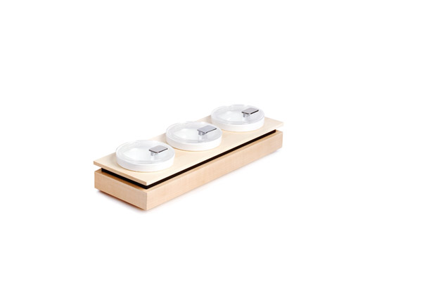 Bowl Board S Set 2 FRAMES 53 x 17,6 cm, H: 8,5 cm Ahorn, massiv, inkl. 3 weisser Melanminschalen