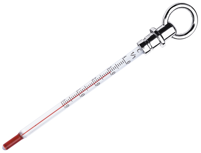 Weinthermometer aus Glas, verchromter Zinkguss, D: 0,6 cm, L: 15 cm