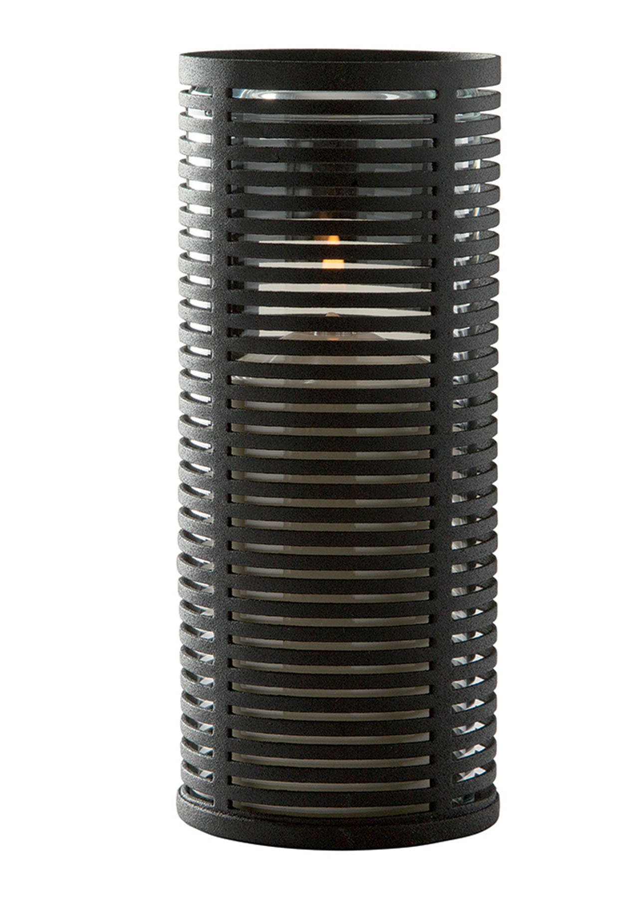 Tischlampe Ubi 60A, Lampenkörper: schwarz matt rund, Glaszylinder: klar, Höhe: 15 cm