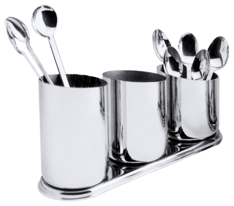 Besteckhalter mit drei Bechern, fest fixiert, Edelstahl, 26 x 8 x 12 cm