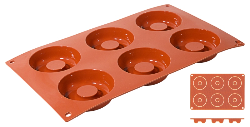 Silikon-Backmatte Savarin, 6 Formen, D: 7,2 cm, H: 2,3 cm