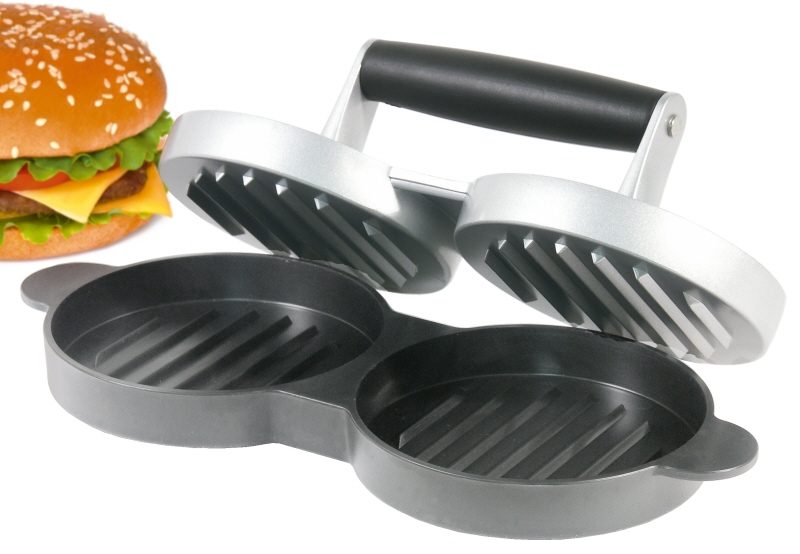 Hamburgerpresse, doppelt, Aluminiumguss, D: 11,5 cm, H: 9 cm