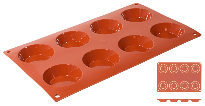 Silikon-Backmatte Tartelett, 8 Formen, D: 6 cm, H: 1,7 cm