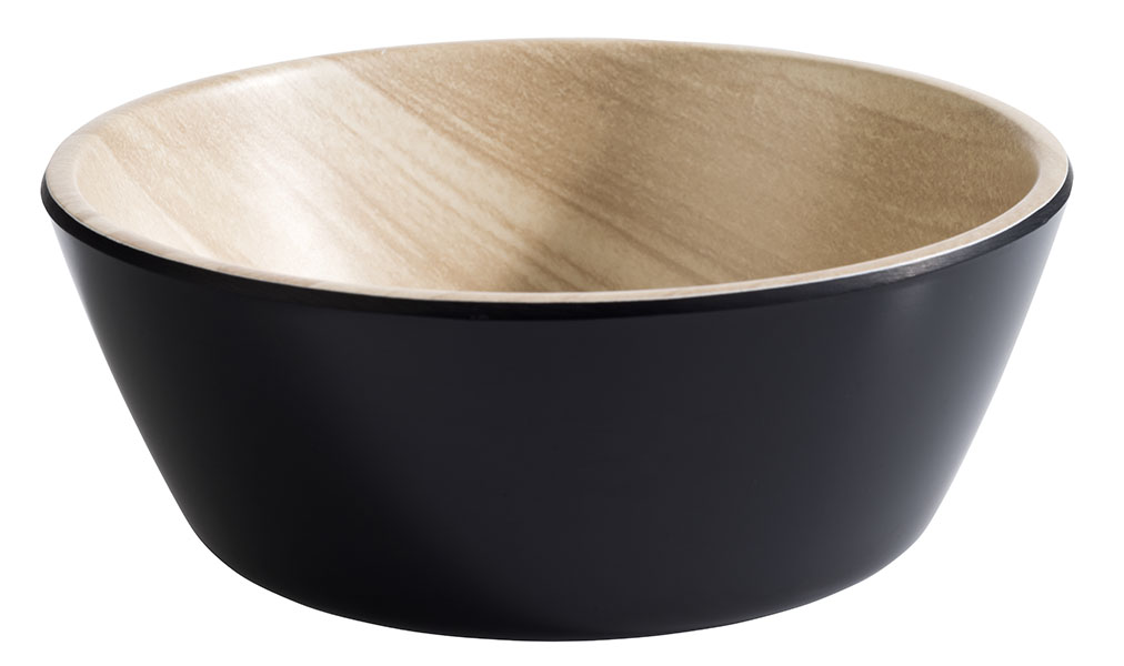 Schale FRIDA, Melamin, D: 12,5 cm, H: 4,5 cm, I: 0,25 ltr., innen: Holzoptik, außen: schwarz
