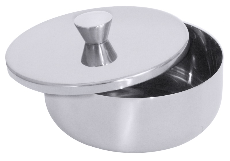 Kandisdose, Knopfdeckel, Edelstal, I: 0,25 ltr., D: 10 cm, H: 4,5 cm