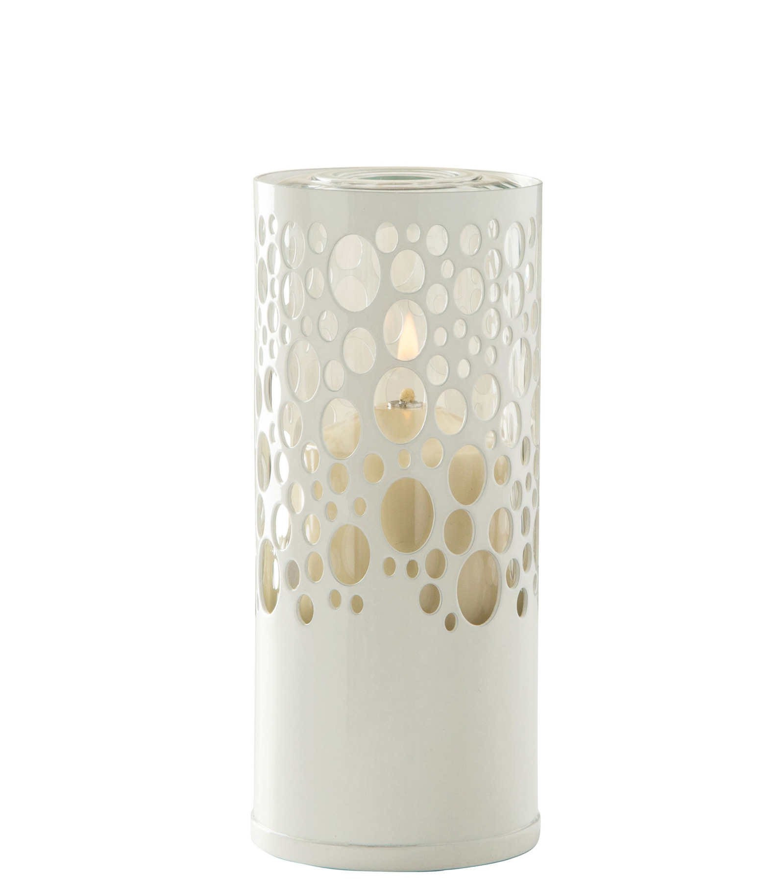 Tischlampe Sub 60A, Lampenkörper: weiss rund, Glaszylinder: klar, Höhe: 15 cm