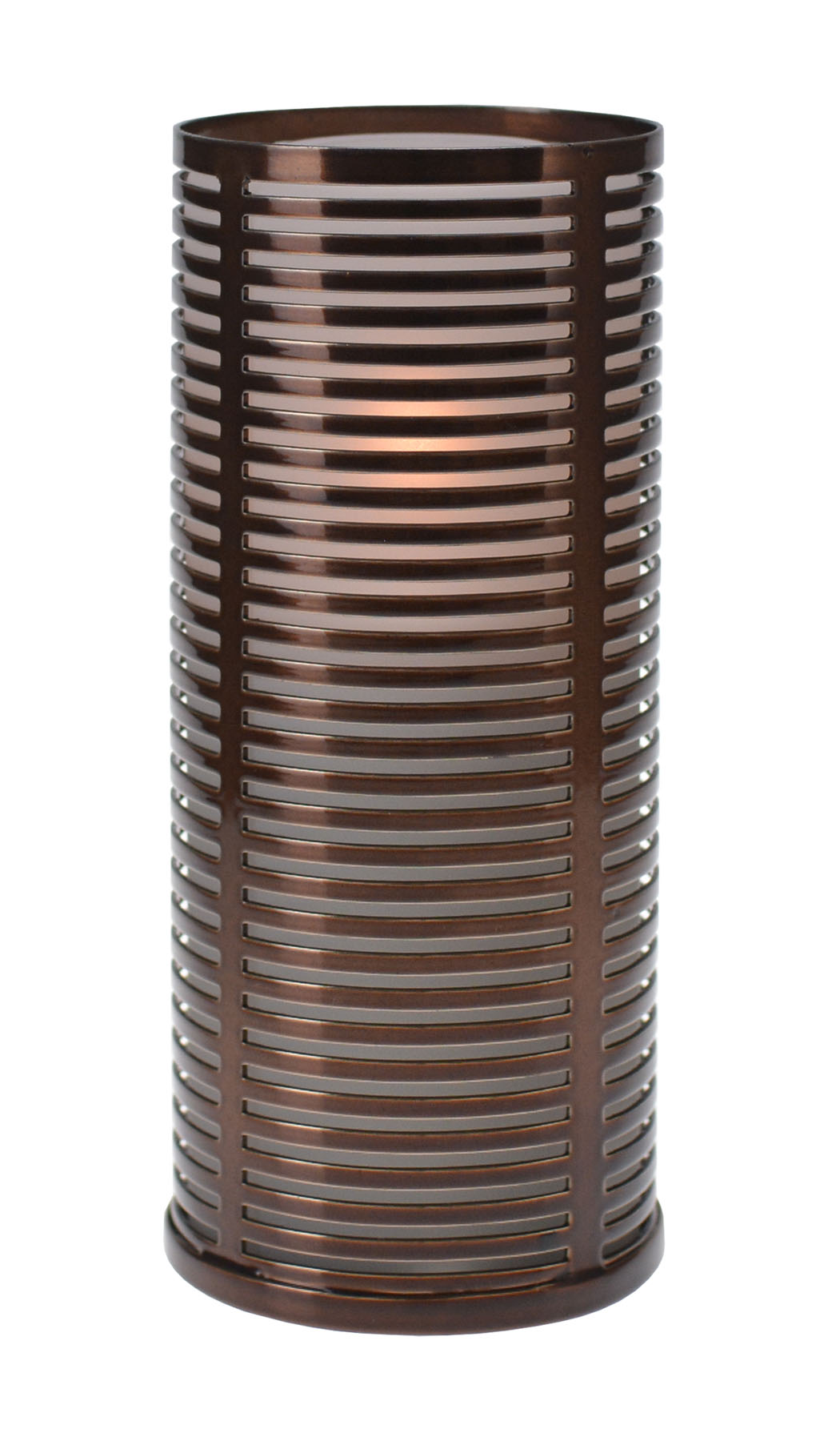 Tischlampe Ubi 60A, Lampenkörper: flammbraun rund, Glaszylinder: milchig, Höhe: 15 cm