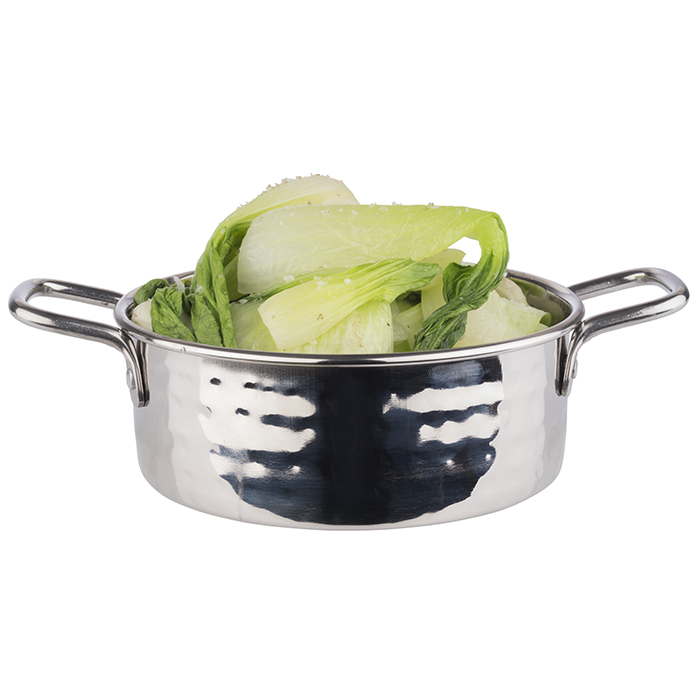 Serviertöpfchen, D: 13,5 cm, H: 5 cm, Edelstahl, 0,55 Liter, gehämmerte Oberfäche