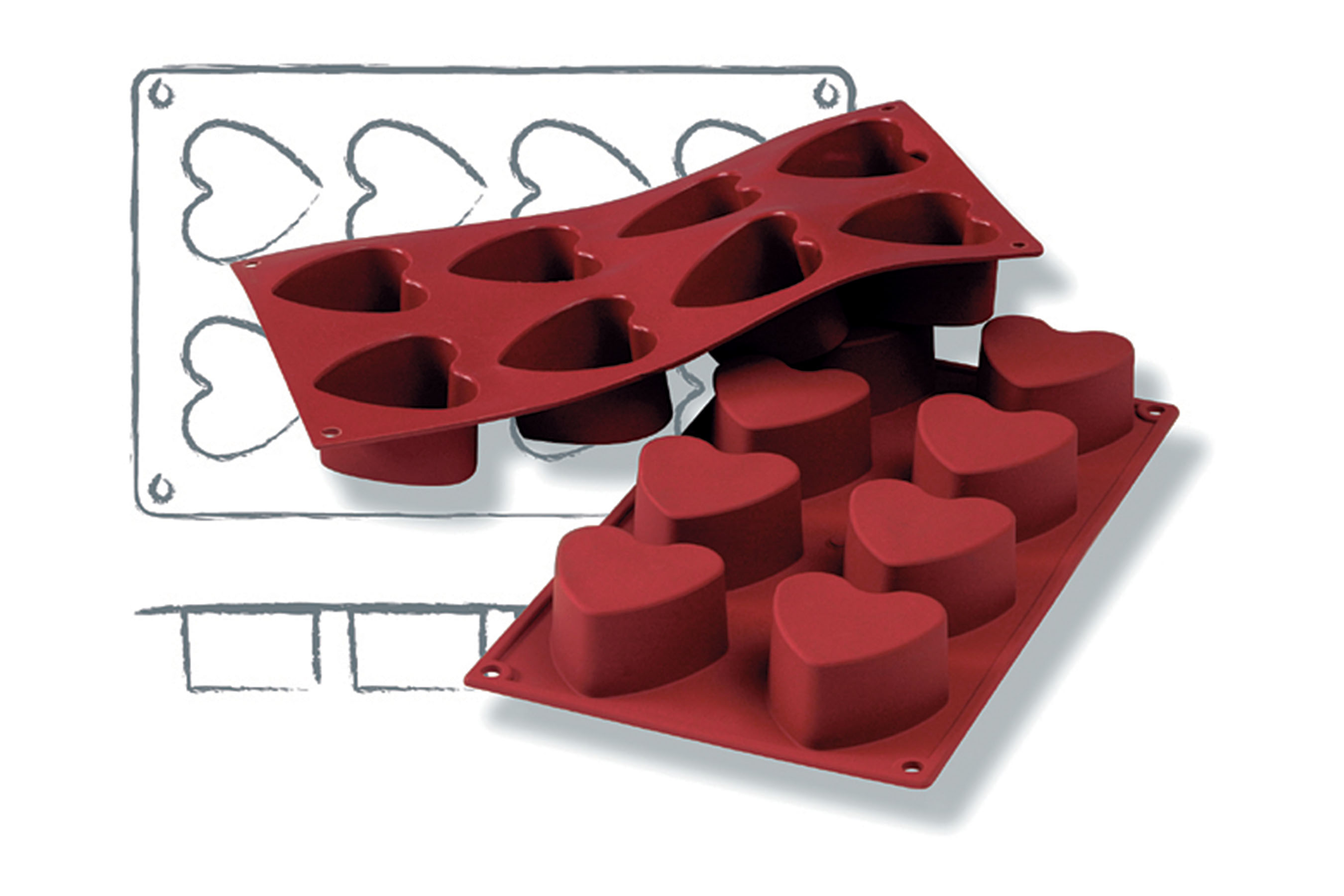 Silikon - Backform, Herz, D: 60 mm, H: 35 mm