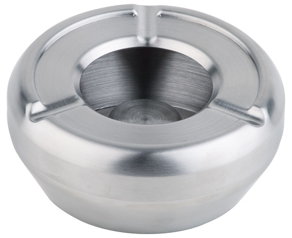 Aschenbecher D: 12 cm, H: 4,5 cm, Edelstahl, matt poliert, mit Windschutzdeckel
