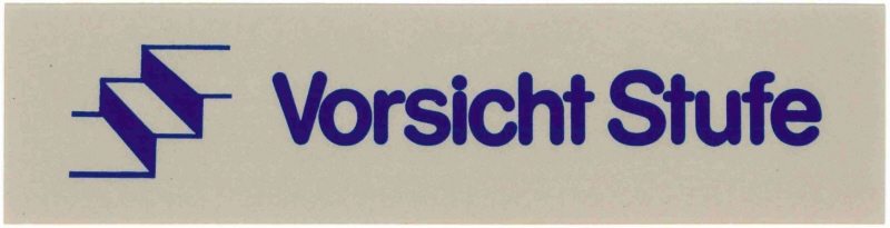 Wortschild VORSICHT STUFE, Hartplastik, selbstklebend, 16 x 4 cm