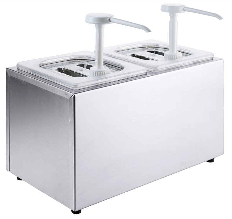 Saucendispenser mit Pumpe und zwei GN Behältern 1/6, 36 x 20 x 21,5 cm, Edelstahl