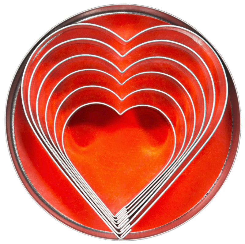 Ausstechformen Herz, 6 Stück, Weißblech, L: 45 - 93 mm, H: 30 mm