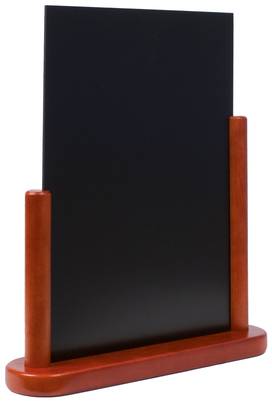 Tischaufsteller Kreidetafel, DIN A4, schwarzer PVC, Buchenholz, mahagoni, 30 x 21 cm