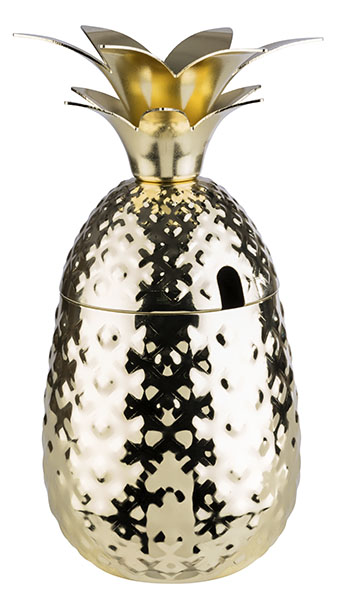 Becher m. Deckel PINEAPPLE, Edelstahl, D: 9 cm, H: 19 cm, I: 0,5 ltr., Farbe: gold-look