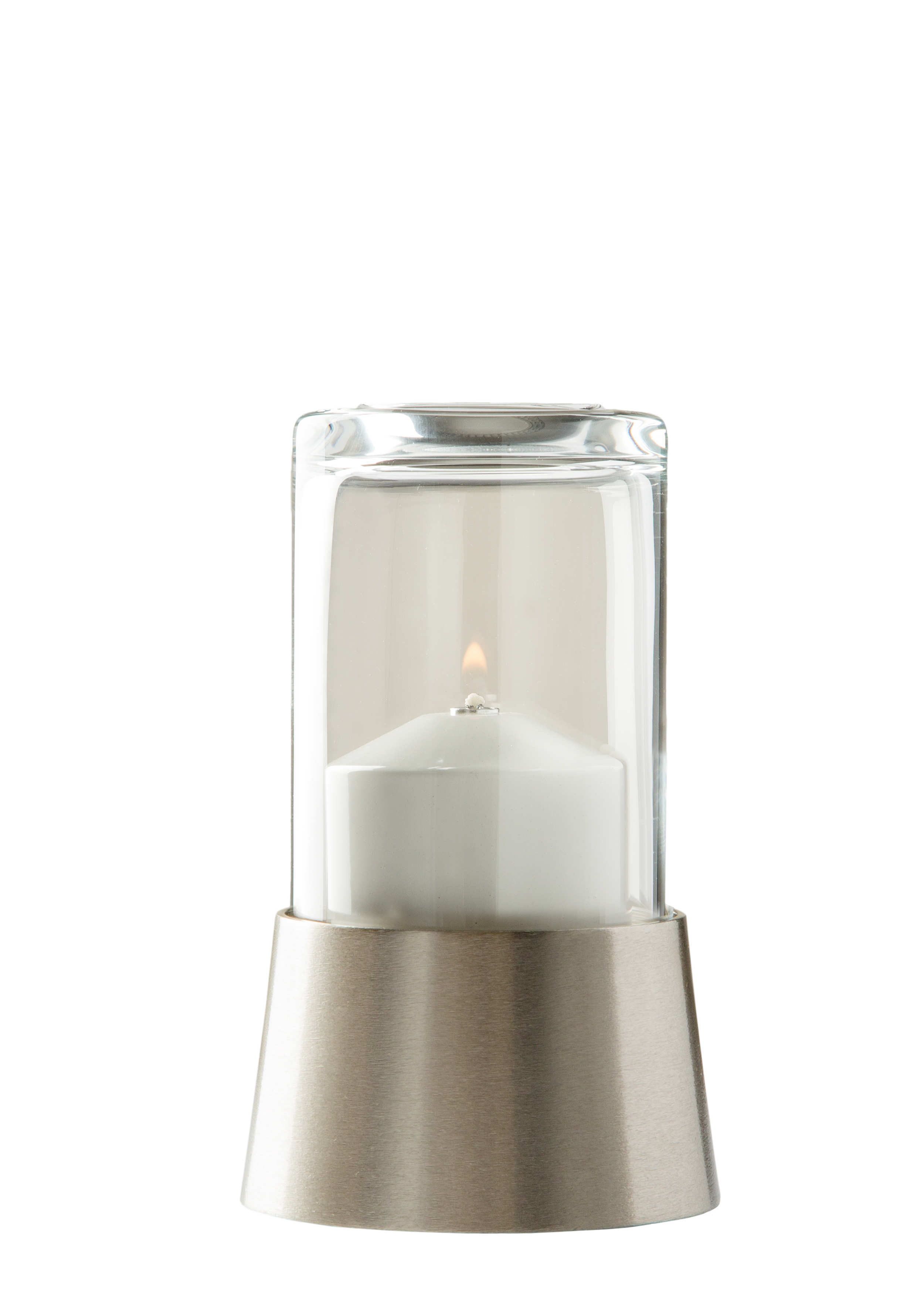 Tischlampe Coco Piccolo 50V, Lampenkörper: nickel matt, Glaszylinder: klar gekürzt, Höhe: 12,5 cm