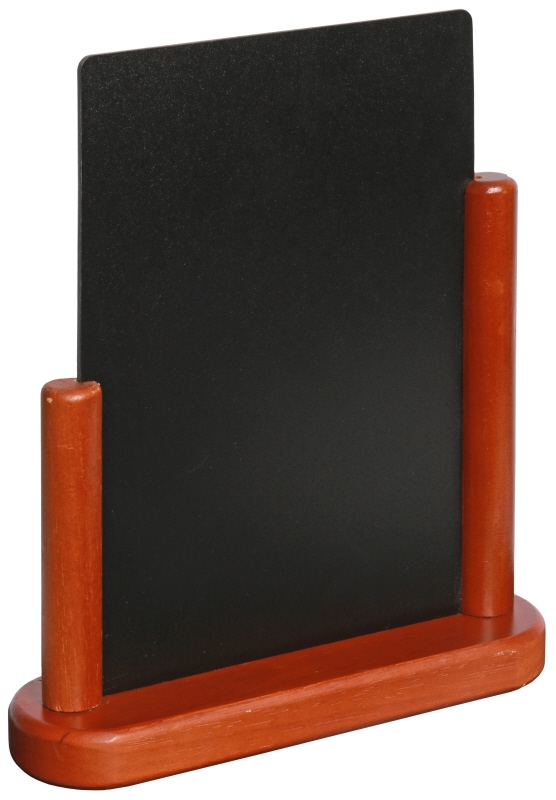 Tischaufsteller Kreidetafel, DIN A5, schwarzer PVC, Buchenholz, mahagoni, 21 x 15 cm