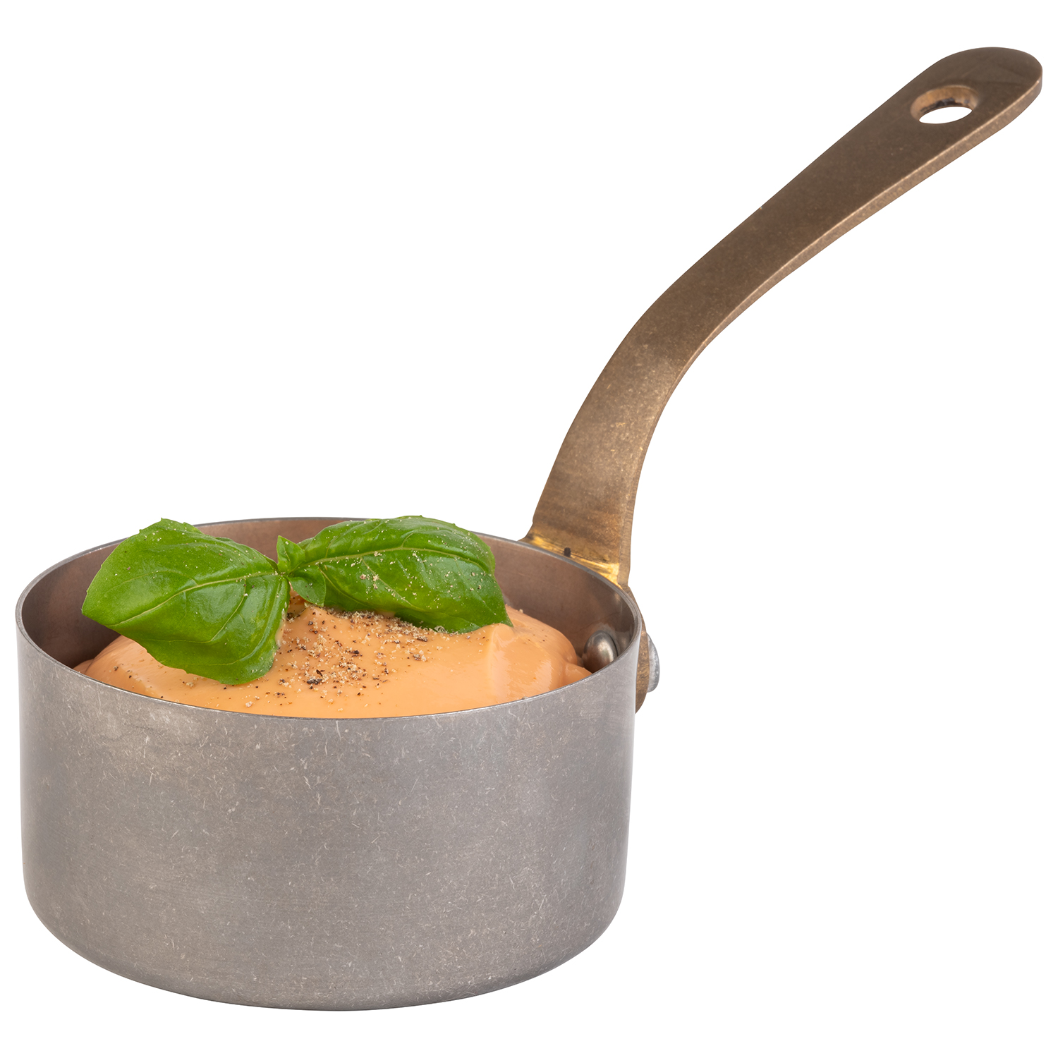 Stielkasserolle / Serviertopf, Edelstahl, D: 7 cm, H: 3,5 cm, I: 0,12 ltr., Farbe: Antik-Edelstahl-Look