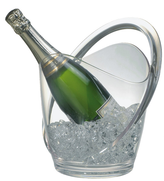 Wein / Sektkühler 23 x 22 cm, H: 27,5 cm, MS, glasklar, I: 3 ltr., mit Tragegriff