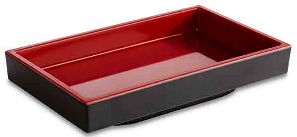 Bento Box ASIA PLUS 15,5 x 9,5 cm, H: 3 cm, 0,15 ltr., Melamin, außen: schwarz, matt, innen: rot