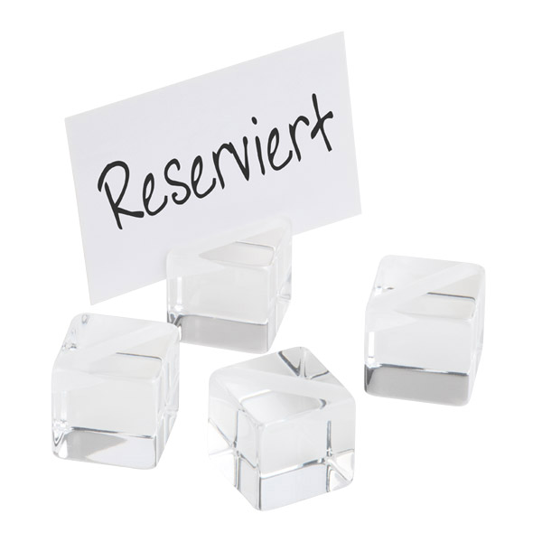 Kartenhalter WÜRFEL, 4er Set, 3 x 3 cm, H: 3 cm, Acryl, inkl. 20 Beschriftungskarten