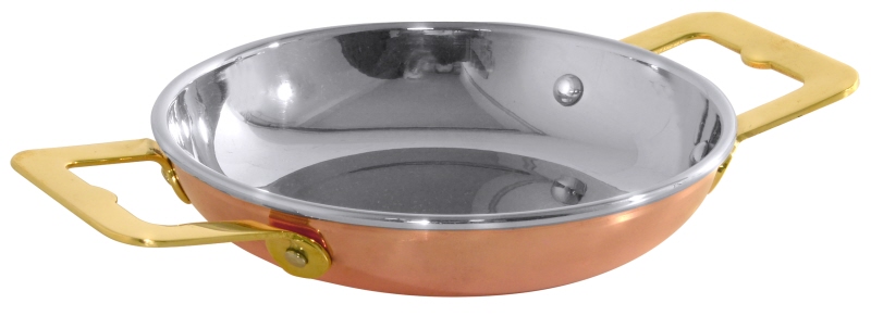 Paellapfanne aus Kupfer/Edelstahl, Rand gebördelt, I: 0,2 ltr., D: 12 cm, H: 2,5 cm