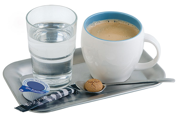 Serviertablett KAFFEEHAUS, 21,5 x 13 cm, H: 1,5 cm Edelstahl, mattiert