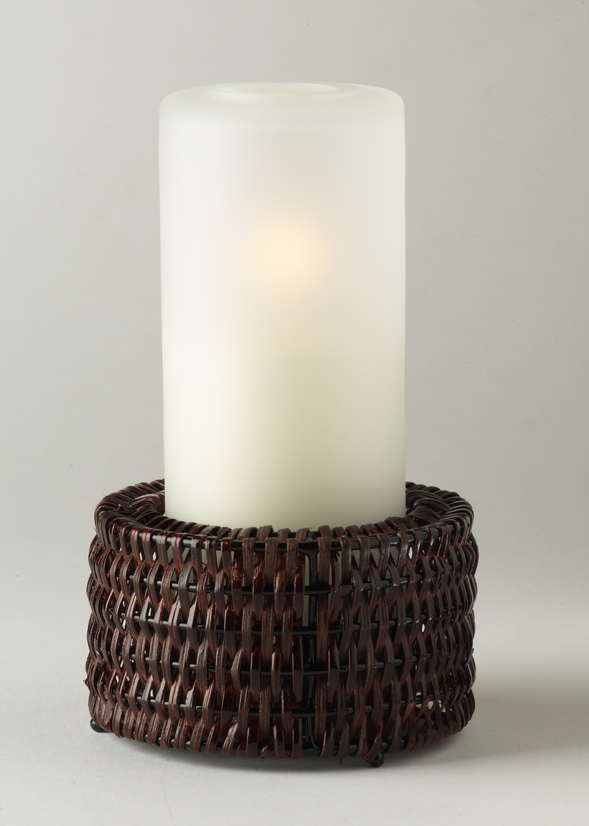 Tischlampe Nour 60A, Lampenkörper: rattan dunkel, Glaszylinder: milchig, Höhe: 19 cm