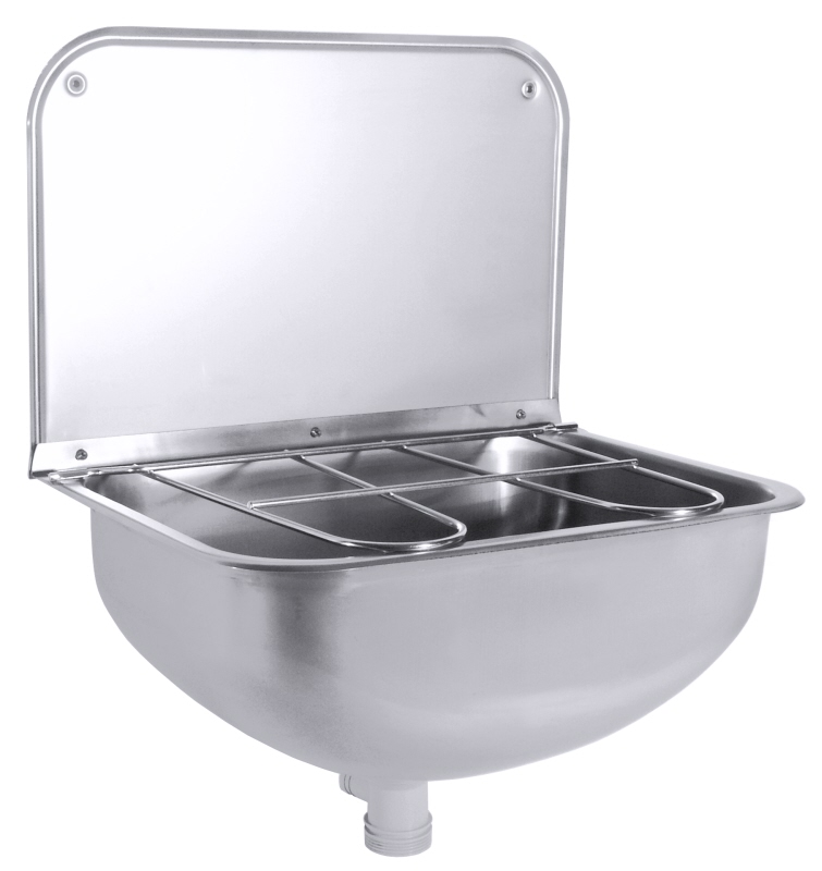 Ausgussbecken mit Ablegerost und Bodenventil, Edelstahl, 43 x 31,5 x 20 cm