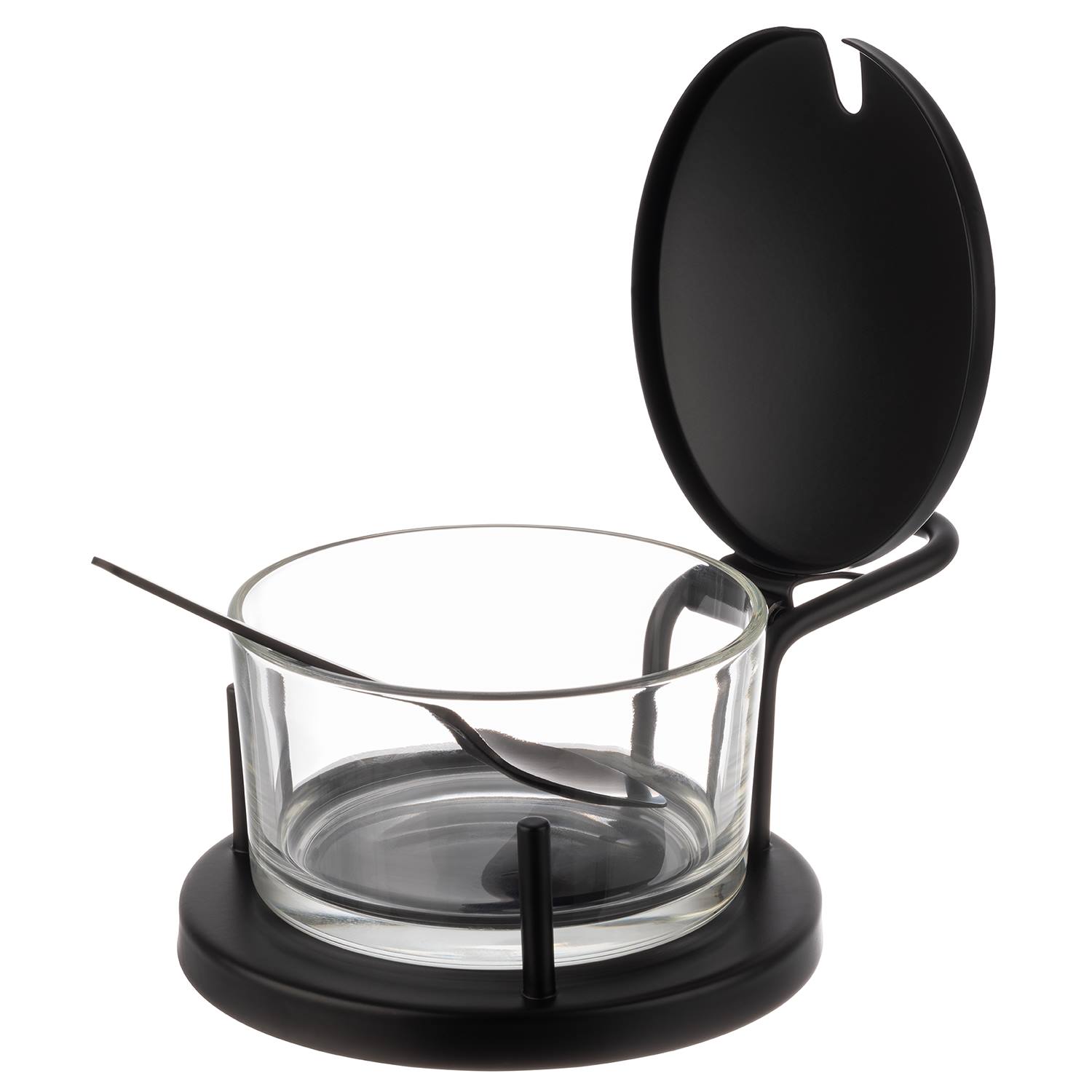 Parmesan-Menage CLASSIC, Glas/ Edelstahl schwarz,  D: 11 cm, H: 7 cm, I: 0,18 ltr.