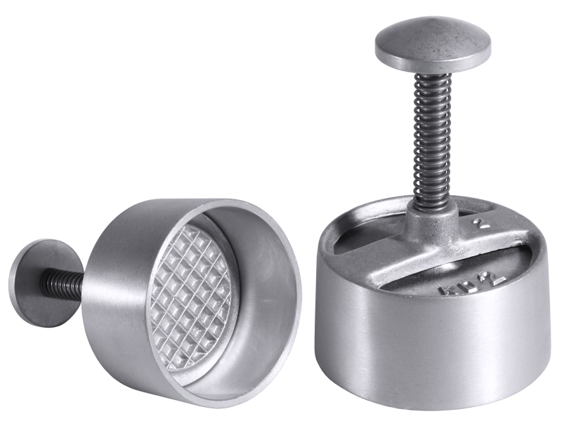 Hackfleischpresse, Aluminiumguss, D: 10 cm, H: 16 cm, für 275g