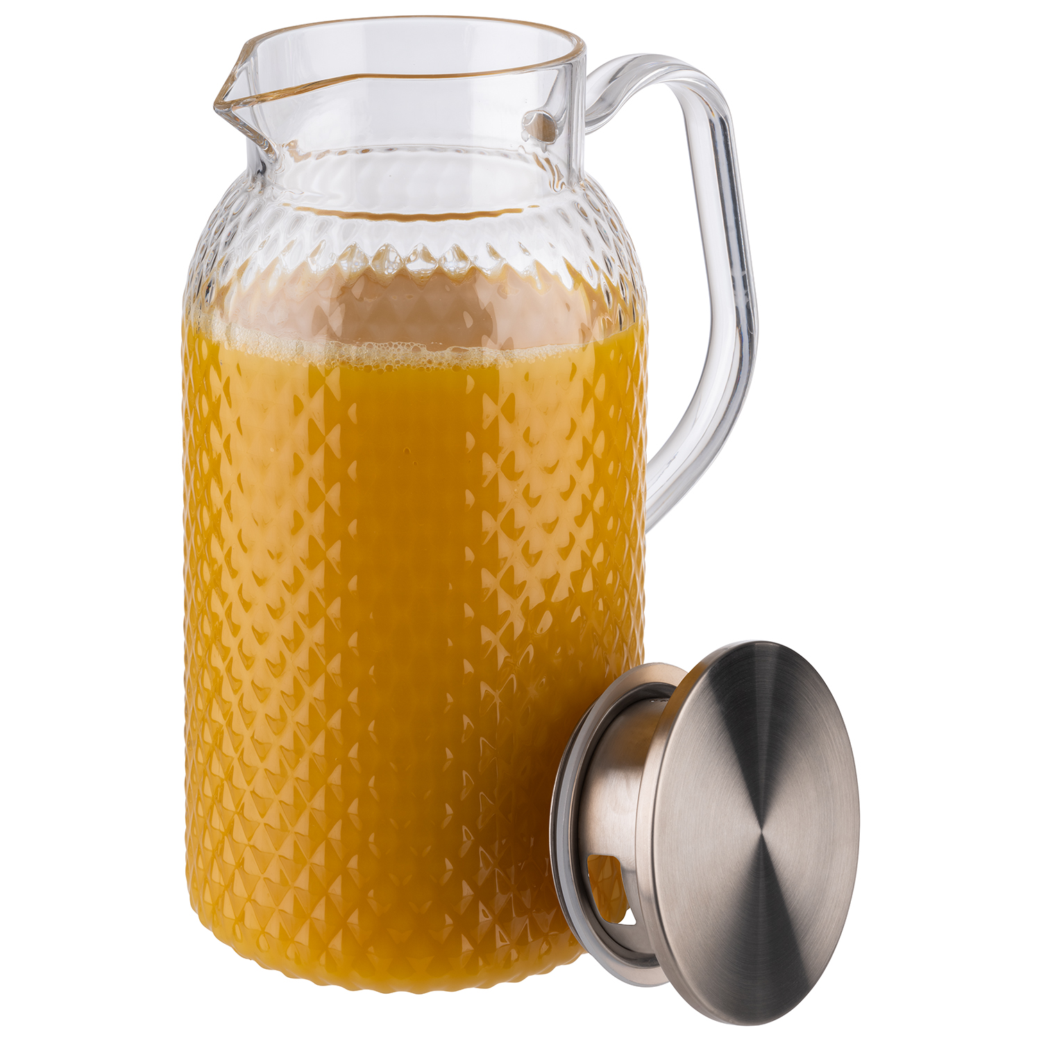 Saft-, Wasserkanne transparent m. Deckel, Polycarbonat, Edelstahl, D: 11,5 cm, H: 24 cm, I: 1,8 ltr.