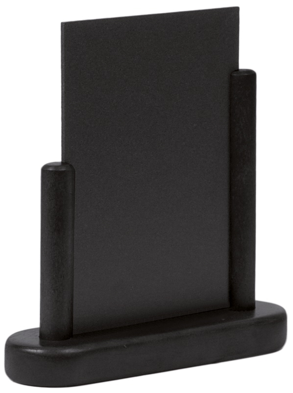 Tischaufsteller Kreidetafel, DIN A6, schwarzer PVC, Buchenholz, schwarz, 15 x 10 cm