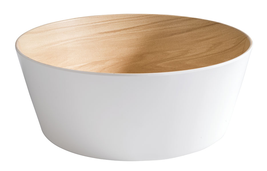 Schale FRIDA, Melamin, D: 26,5 cm, H: 10,5 cm, I: 3,4 ltr., innen: Holzoptik, außen: weiss