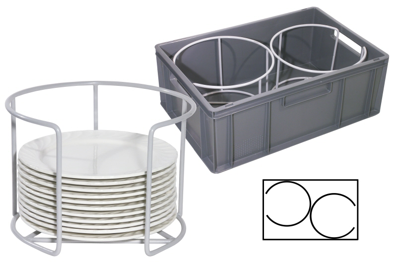 Tellerhalter, niedrig, Stahldraht, PP, 60 x 40 cm, D: 28 cm, H: 20 cm