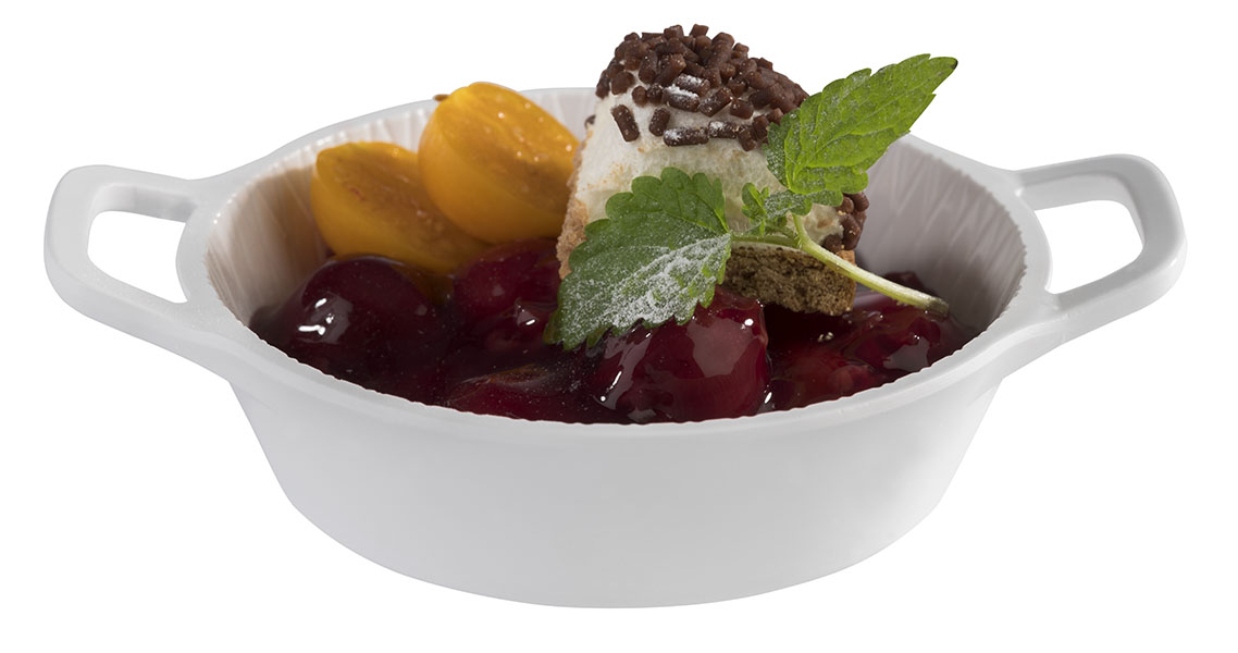 Schale MINI D: 8,5 cm, H: 2,5 cm, Melamin, mit 2 Henkeln, weiss, 0,07 ltr.