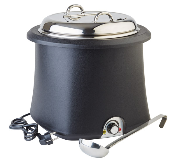 Elektrischer Suppentopf D: 38 cm, H: 36,5 cm, I: 10 ltr., Edelstahl / PP, inklusive Schöpfkelle, schwarz, 450 - 550 W