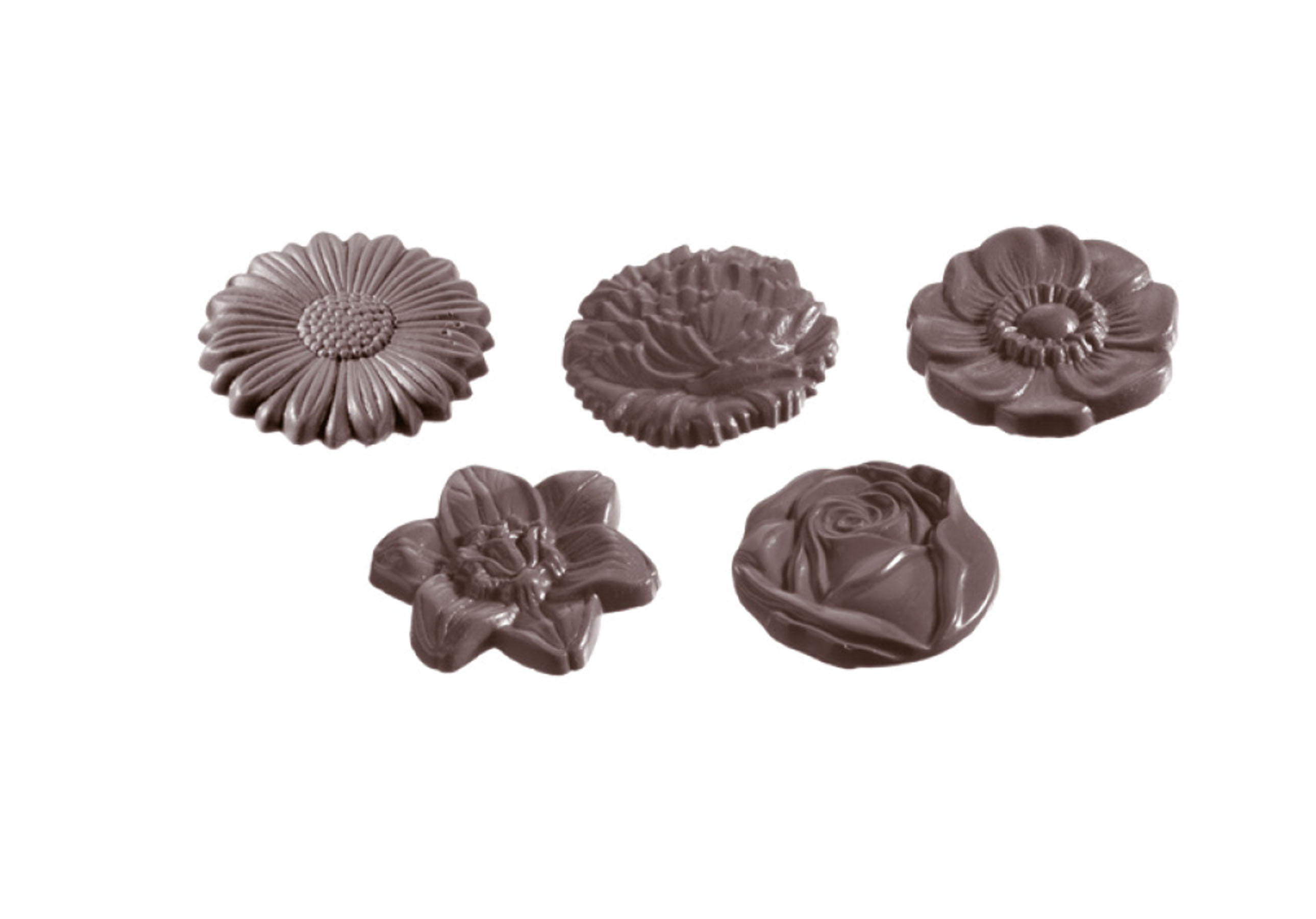 Schokoladen- Form Blumenfiguren 5-teilig, 275 x 135 mm, 2 x 5 Stück 43 x 5 mm