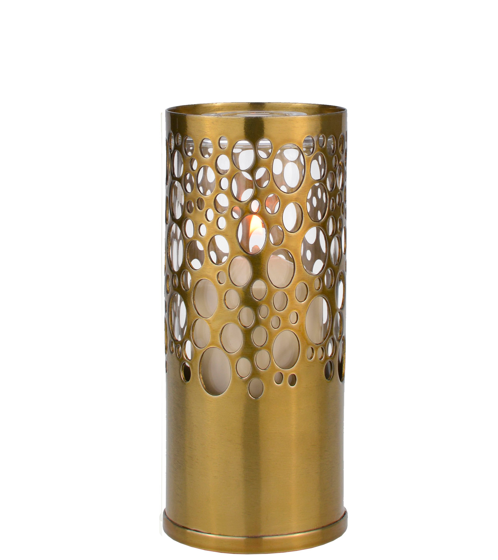 Tischlampe Sub 60A, Lampenkörper: messing gebürstet rund, Glaszylinder: klar, Höhe: 15 cm